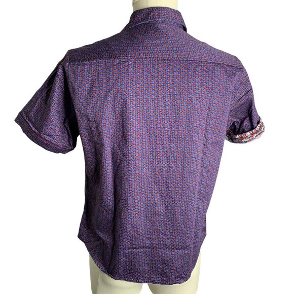 Robert Graham Button Up Short Sleeve Shirt S Purple Geometric Skulls Embroidery - Picture 4 of 8